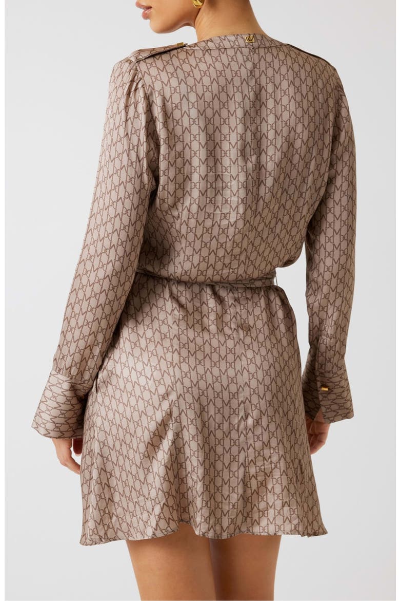 Britney Logo Print Long Sleeve Satin Shirtdress, Alternate, color, BEIGE