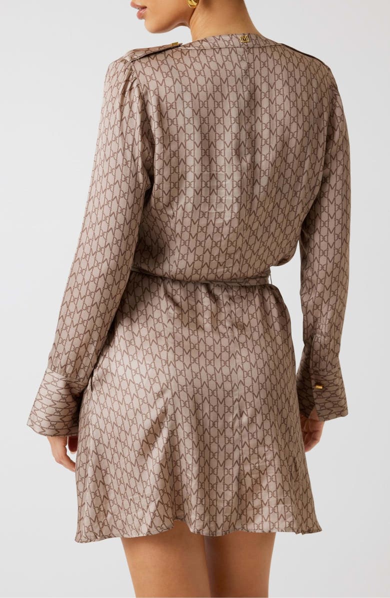 Marciano Britney Logo Print Long Sleeve Satin Shirtdress, Alternate, color, Beige