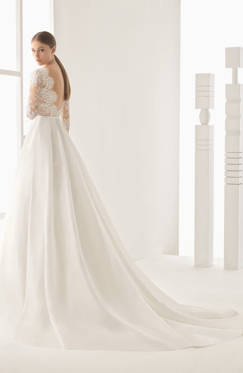 Rosa Clará Couture Nilo Lace Long Sleeve A-Line Gown, Alternate, color, 