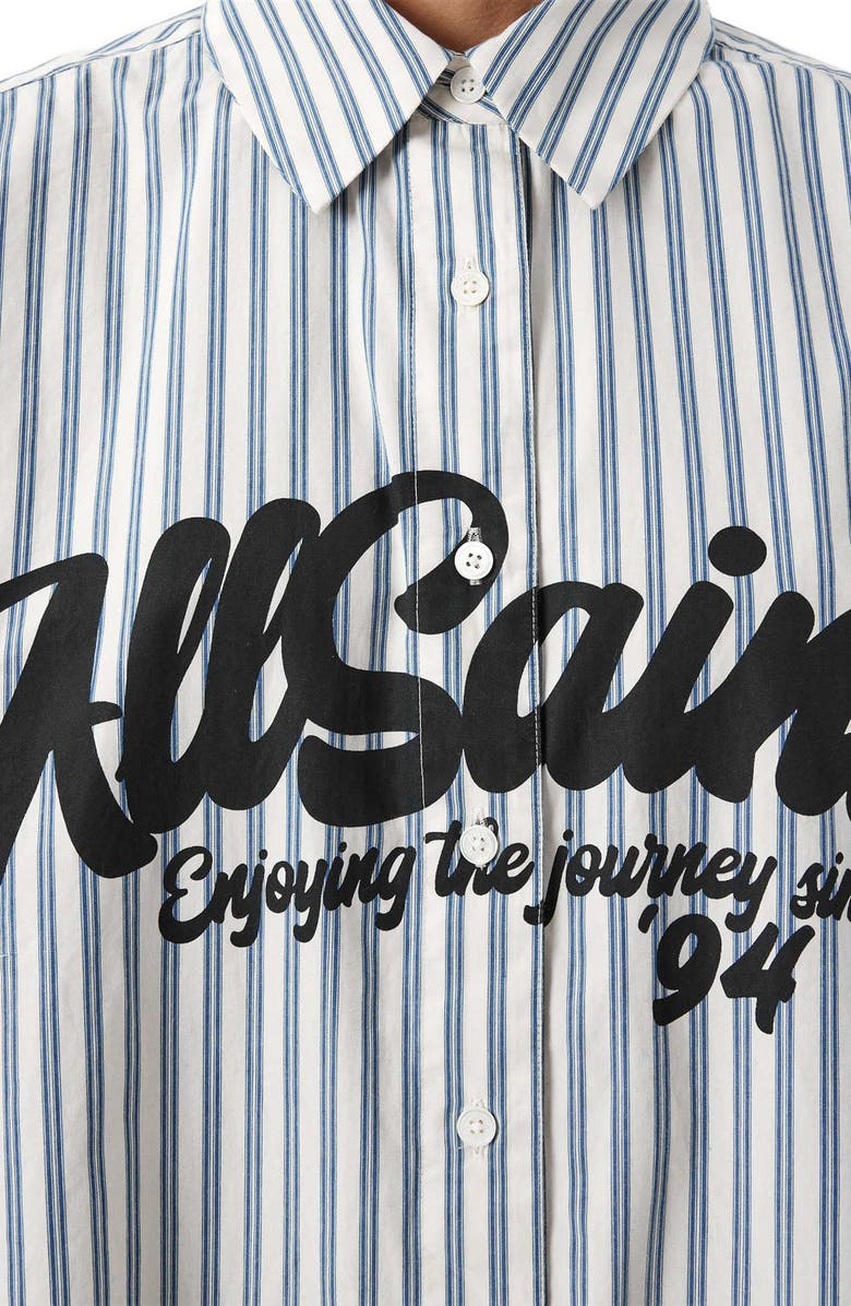 AllSaints Adrianne Logo Shirt, Alternate, color, Blue/ White