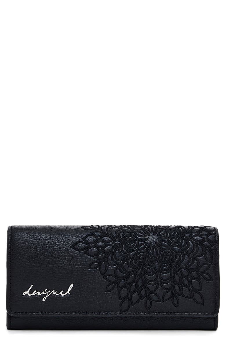 Desigual Medium Faux Leather Wallet, Main, color, Black