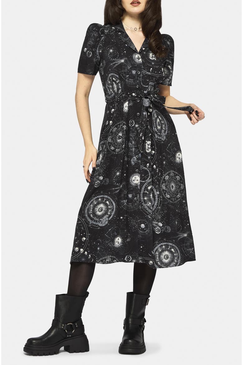 Elise Celestial Midi Shirt Dress, Main, color, Black