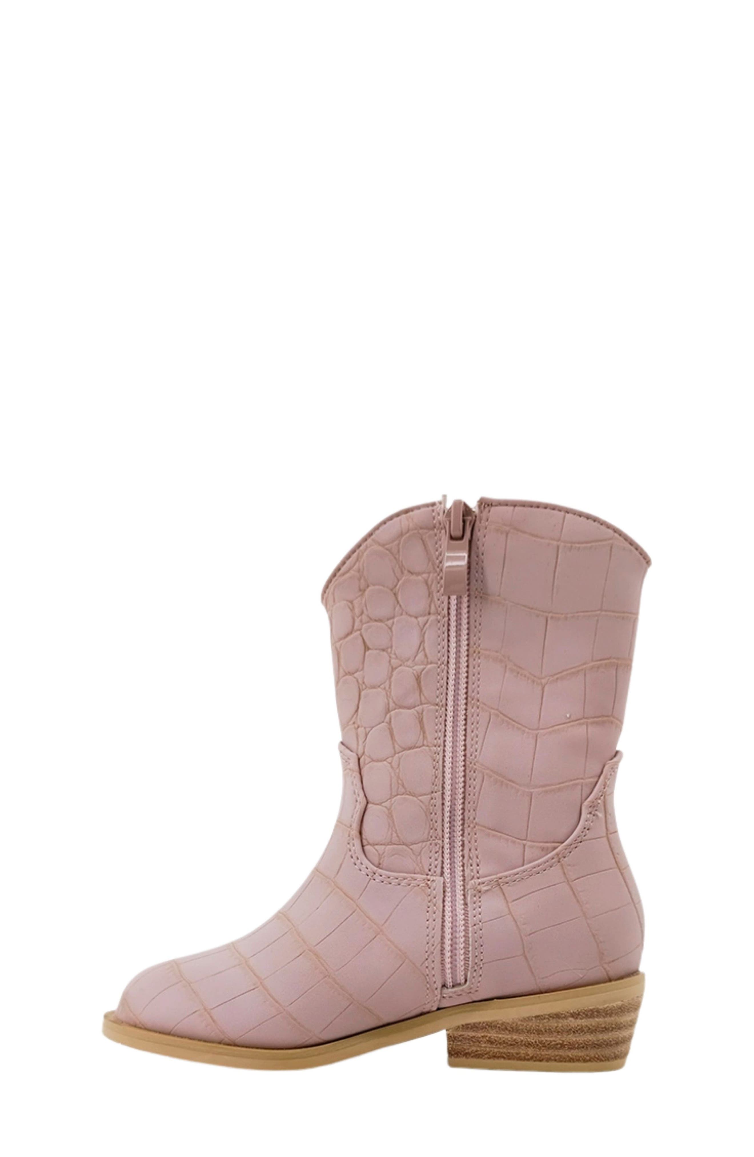 Kids' Zouzou Croc Embossed Western Boot, Alternate, color, MAUVE CROCO