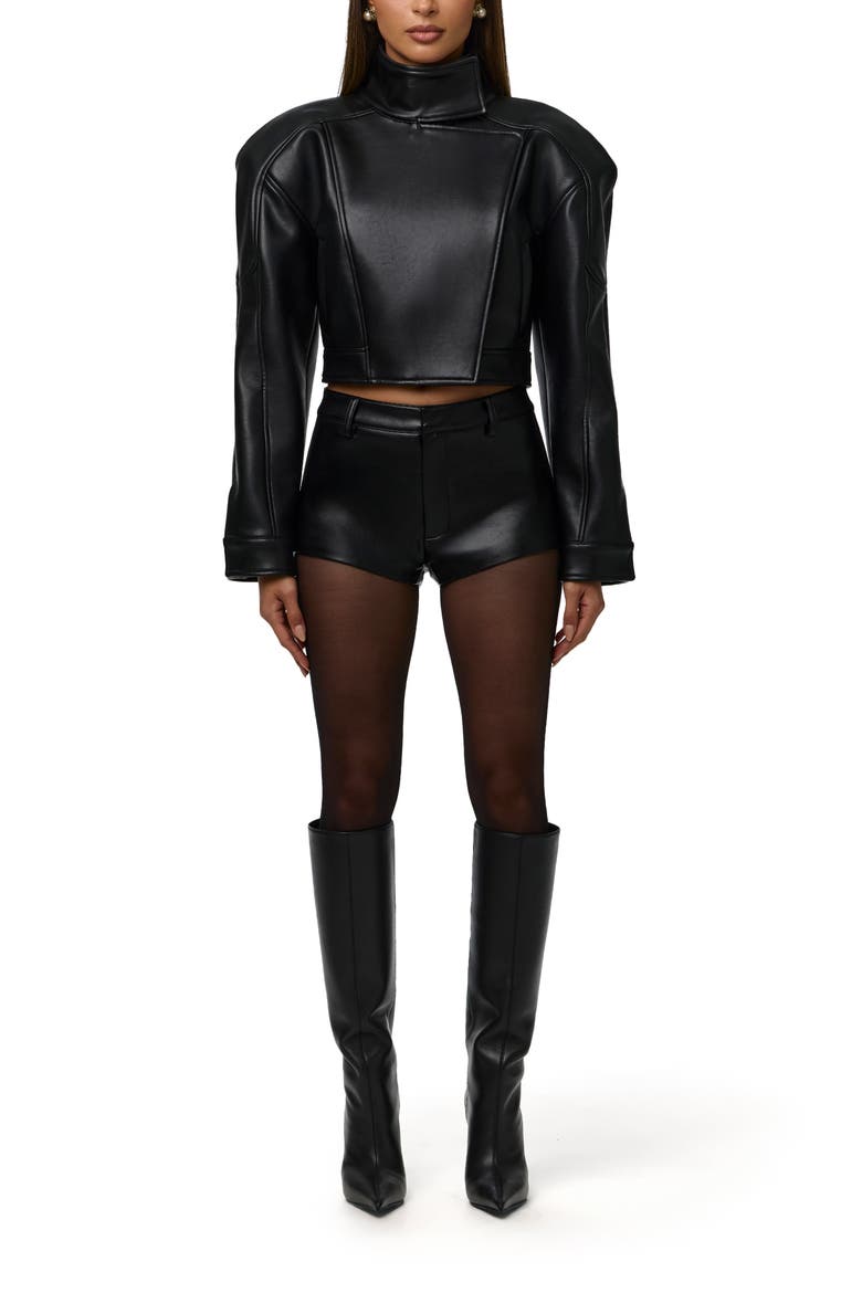 Faux Leather Hot Pants, Alternate, color, BLACK