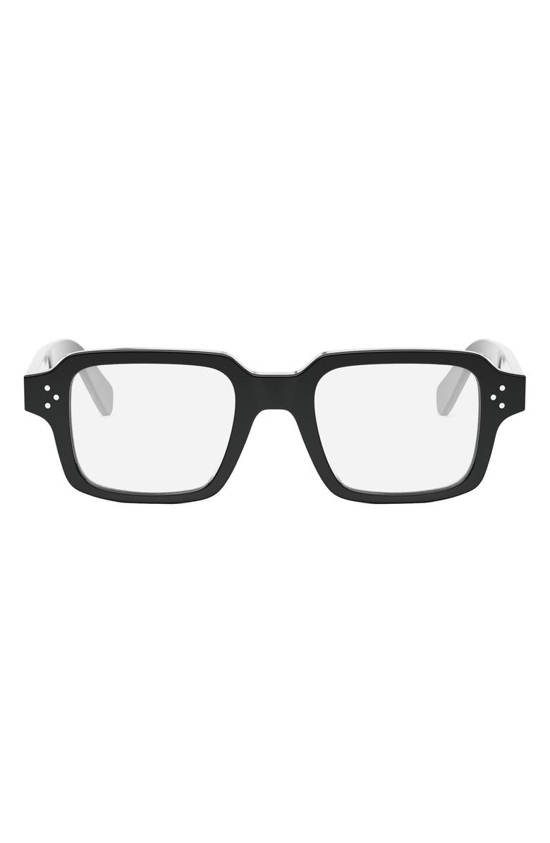 CELINE Bold 3 Dots 49mm Small Rectangular Optical Sunglasses, Main, color, Shiny Black