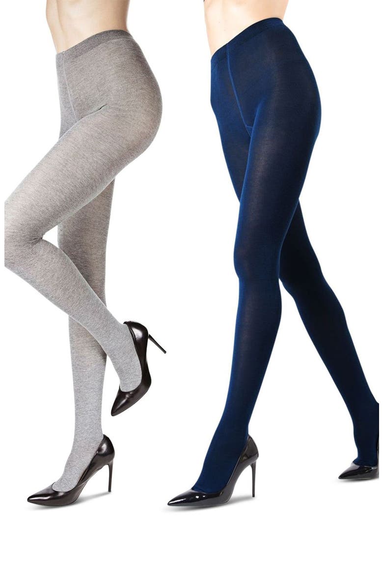 Assorted 2-Pack Flat Knit Tights, Main, color, GRAY / NAVY