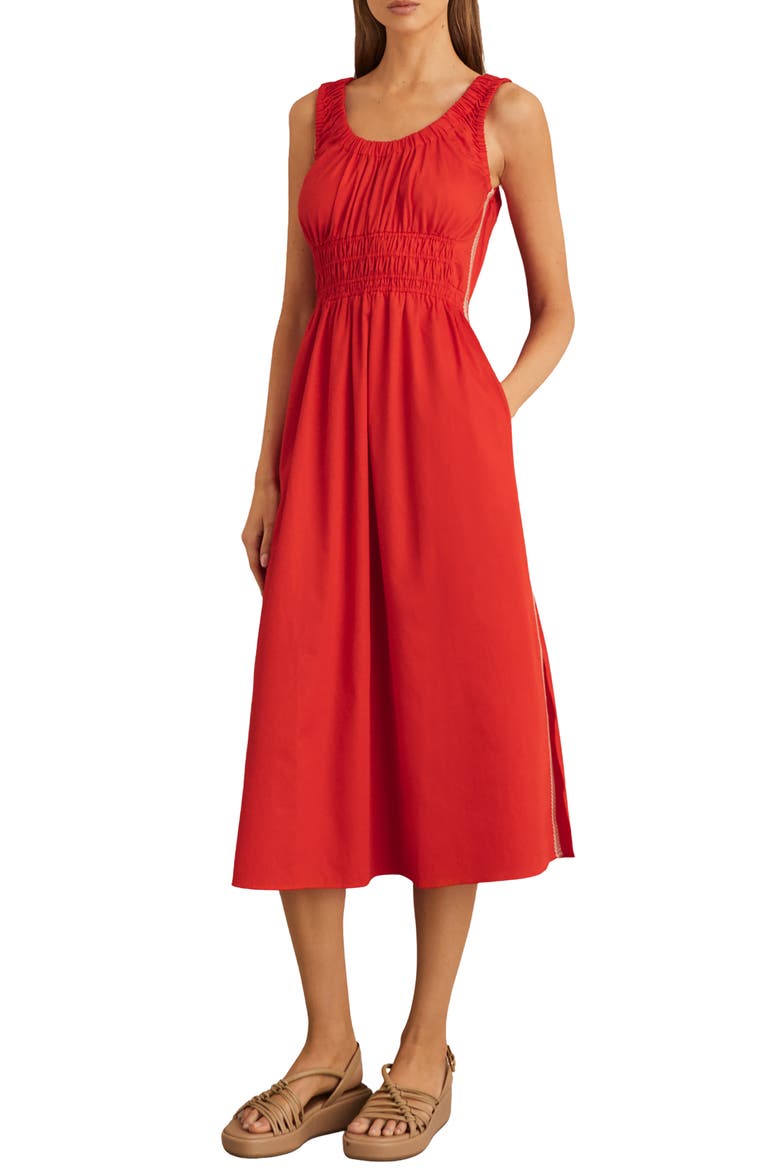 Anouk Smock Waist Cotton Dress, Alternate, color, RED