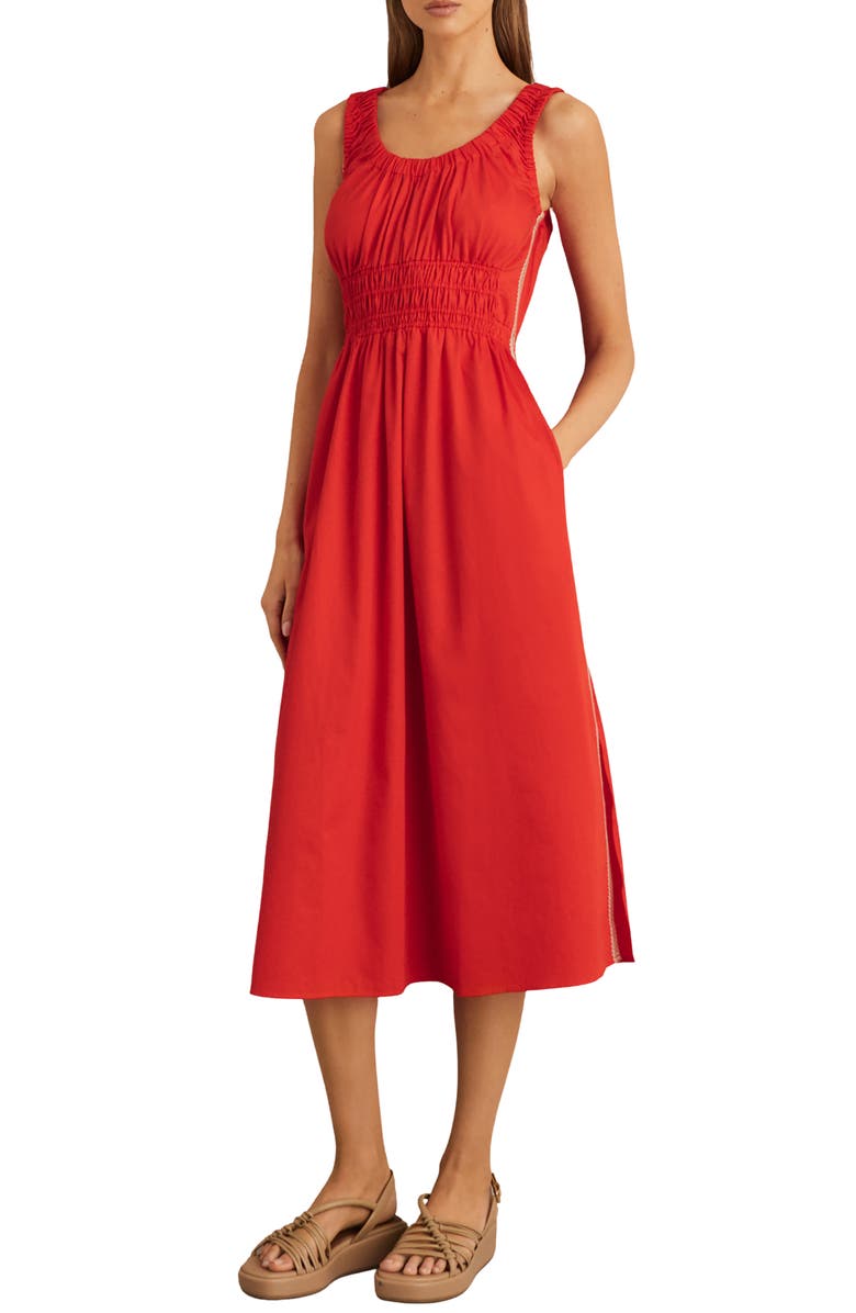 Reiss Anouk Smock Waist Cotton Dress, Alternate, color, 