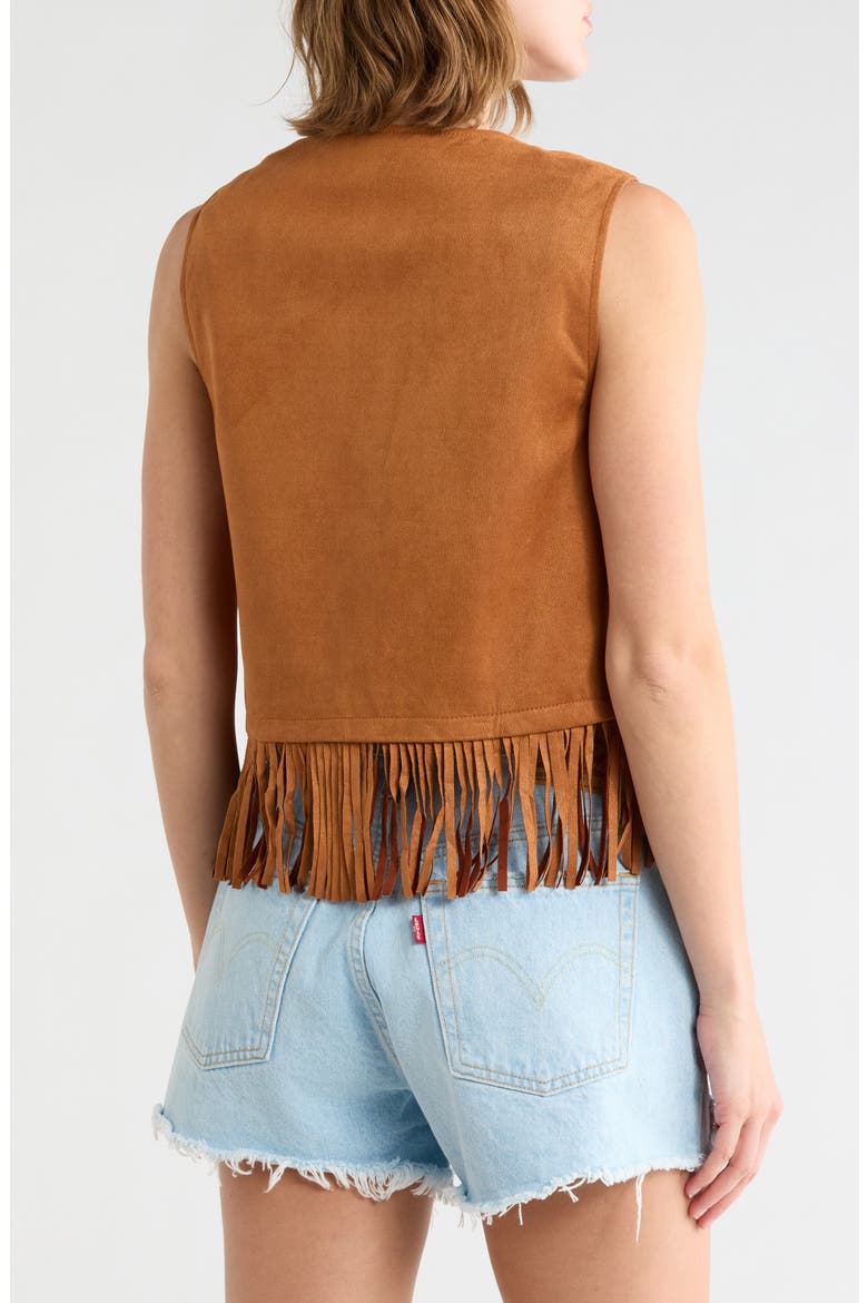 Embroidered Fringe Faux Suede Vest, Alternate, color, CAMEL