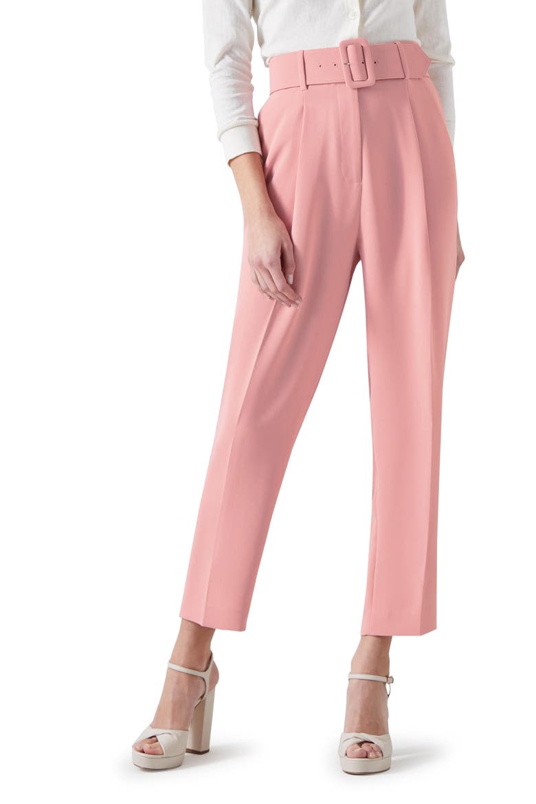 Tabitha Belted High Waist Ankle Crepe Pants, Main, color, ROSE