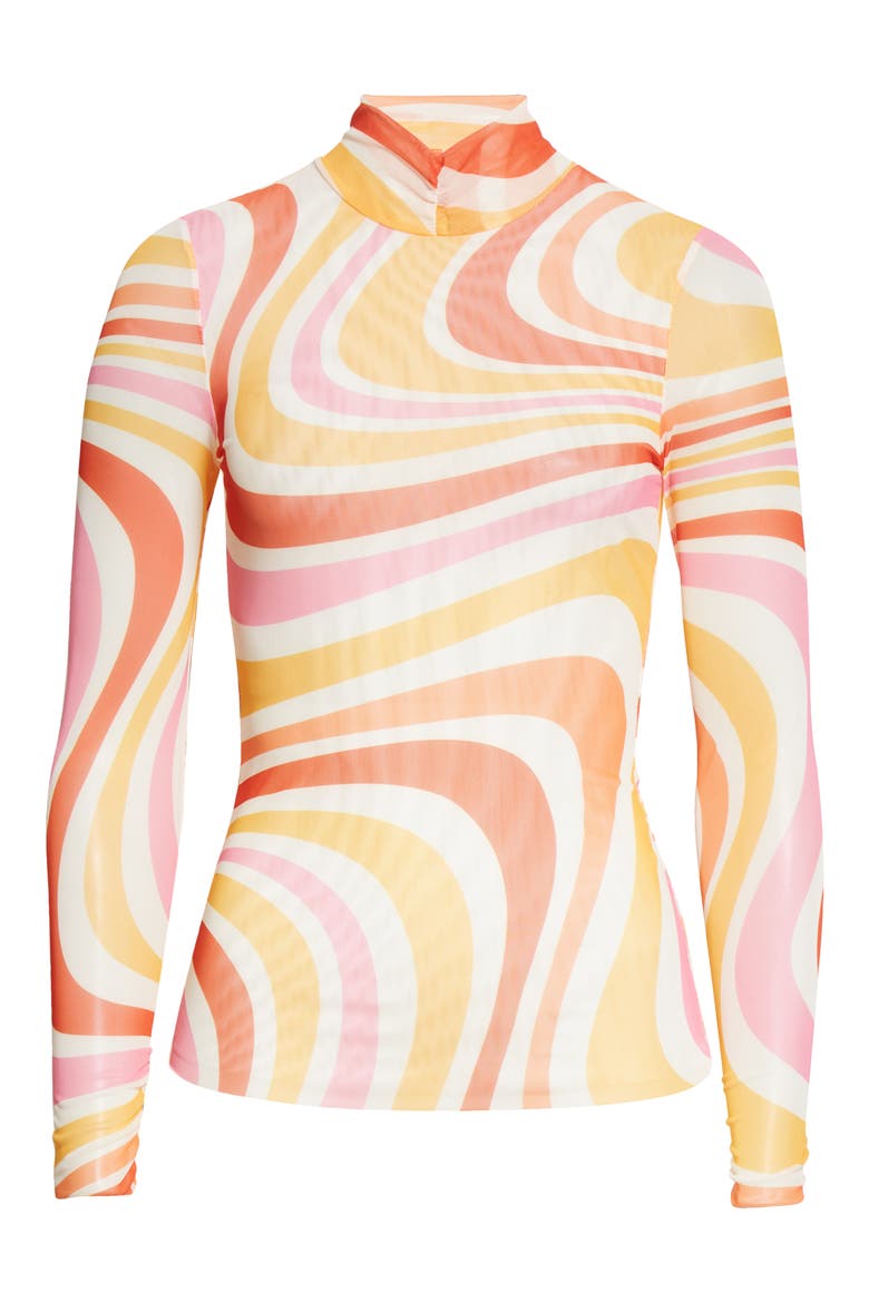 Sarrahh Swirl Stretch Mesh Turtleneck, Alternate, color, IVORY
