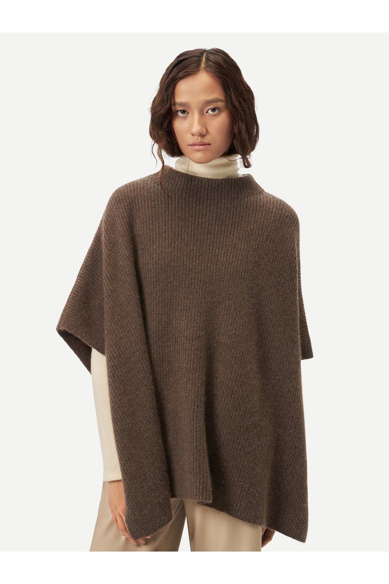 Rib-Knit Cashmere Poncho, Alternate, color, cocoa