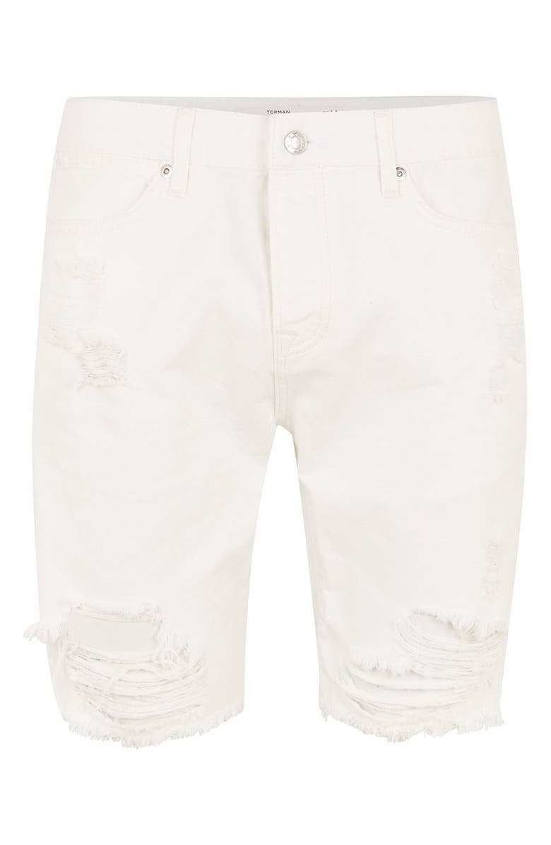 Topman Slim Fit Shredded Jean Shorts, Alternate, color, 