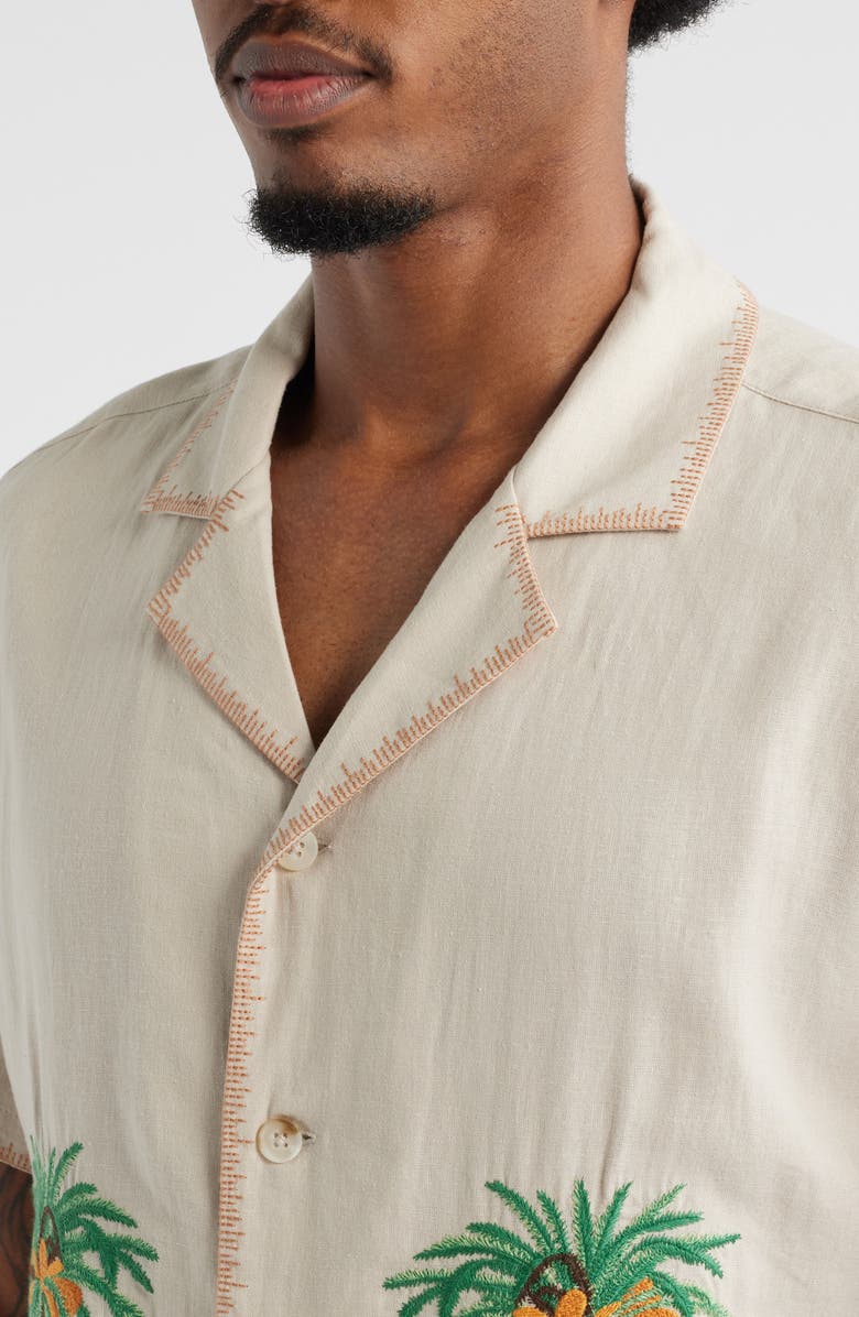 MAVRANS Palm Tree Linen Blend Button-Up Shirt, Alternate, color, Beige