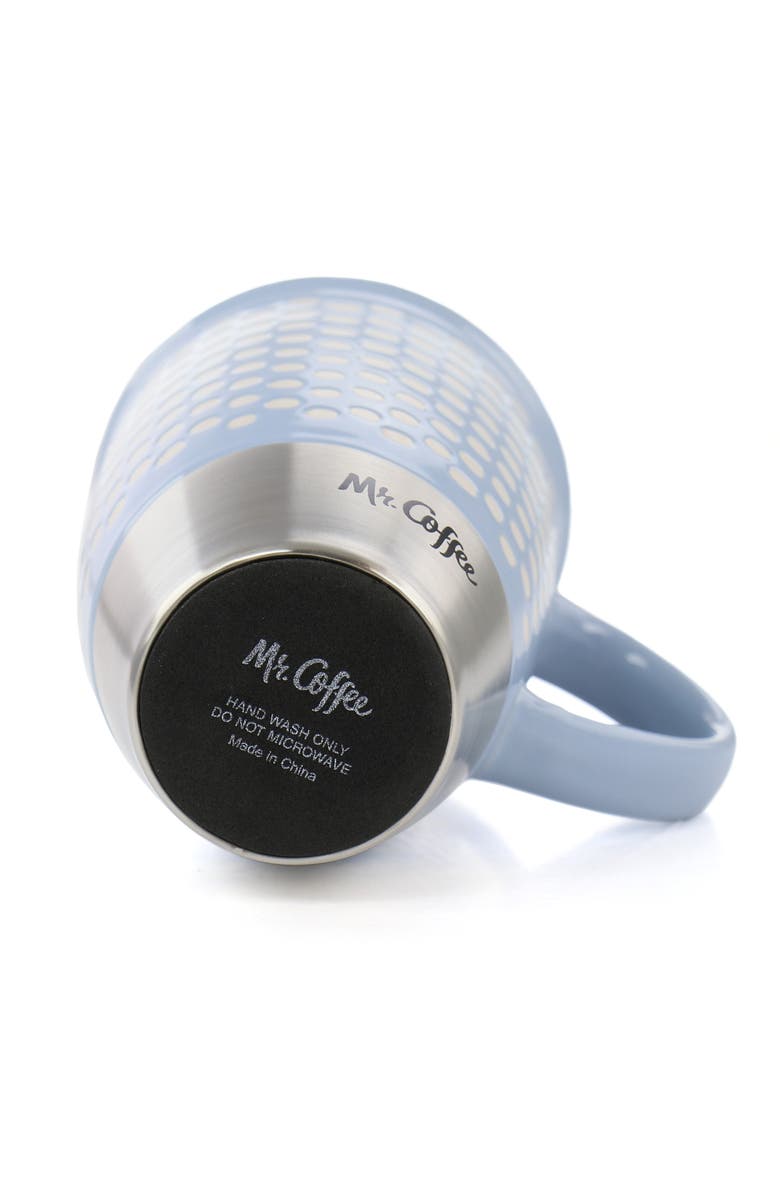 Mr. Coffee Coupleton Dot 4 Piece 15 Ounce Stoneware and Stainless Steel Travel Mug Set with Lid, Alternate, color, Blue