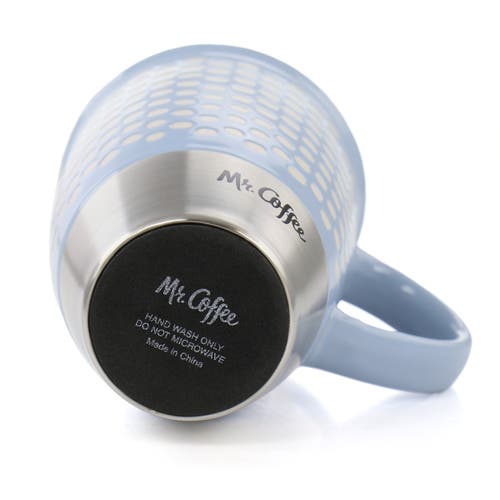 Mr Coffee Mr. Coffee Coupleton Dot 4 Piece 15 Ounce Stoneware And Stainless Steel Travel Mug Set With Lid In Blue