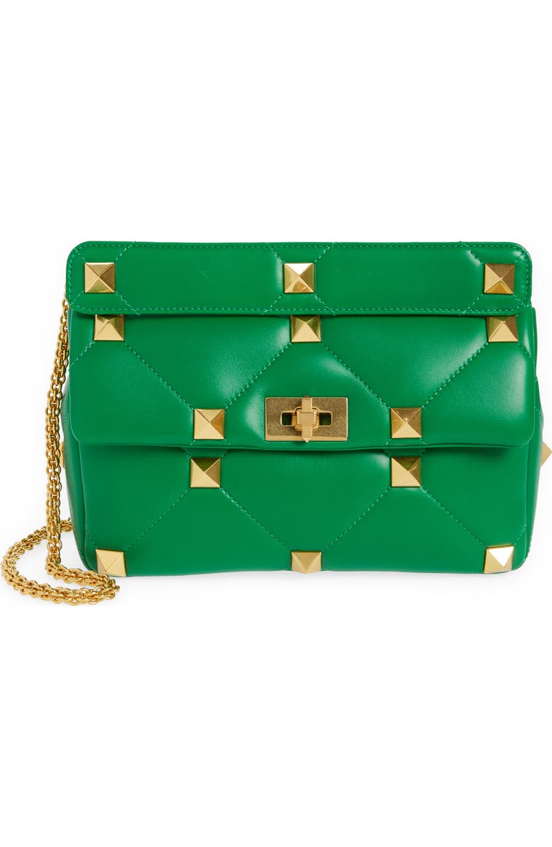 Valentino Garavani Large Roman Stud Diamond Quilted Leather Shoulder Bag, Main, color,