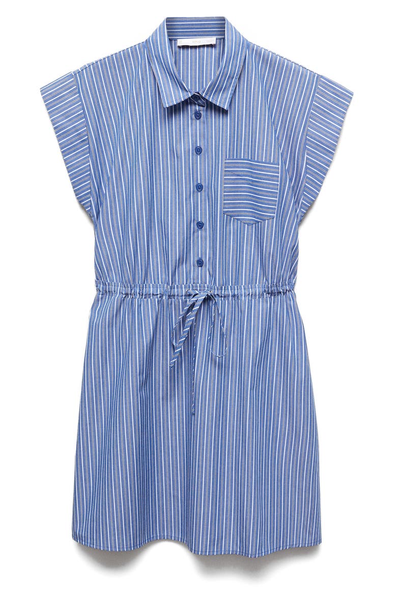 Stripe Cap Sleeve Shirtdress, Alternate, color, BLUE