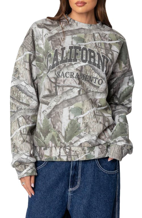 Edikted Cali Baby Camo Sweatshirt In Olive