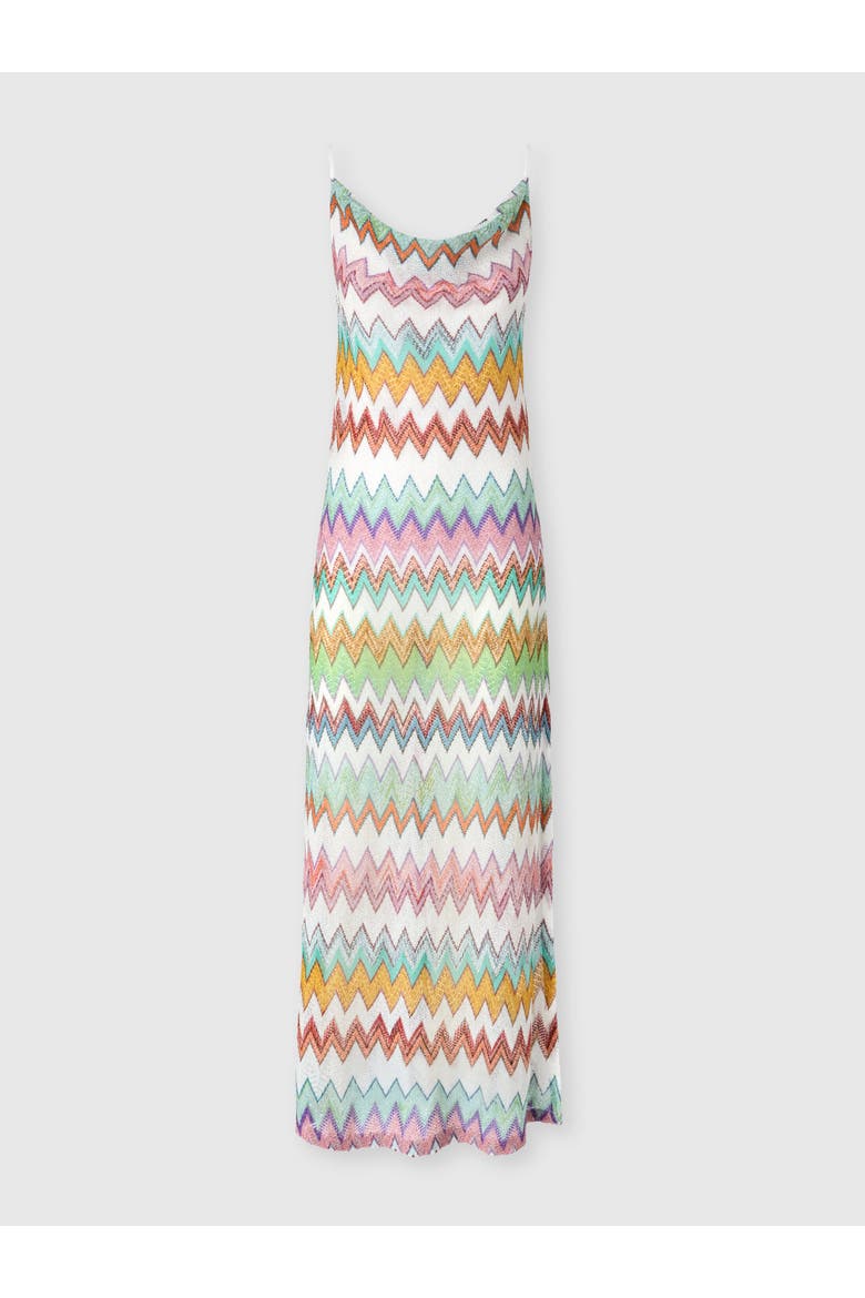 Long Cover-up In Lamé Viscose With Macro Zigzag Pattern And Slits, Main, color, White & Multicoloured