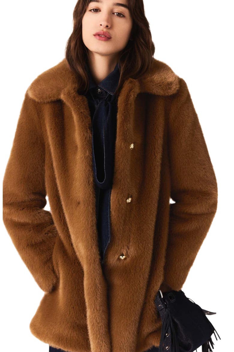 Mid-length faux fur coat, Alternate, color, Brown