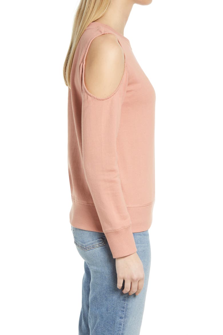 Shoulder Cutout Crewneck Cotton Top, Alternate, color, CLAY ROSE
