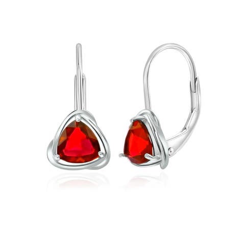 Sterling Silver Created Gemstone Lever-back Earrings