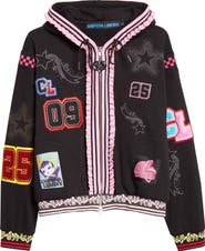 Chopova Lowena Wolfpack Patch Full Zip Fleece Varsity Hoodie