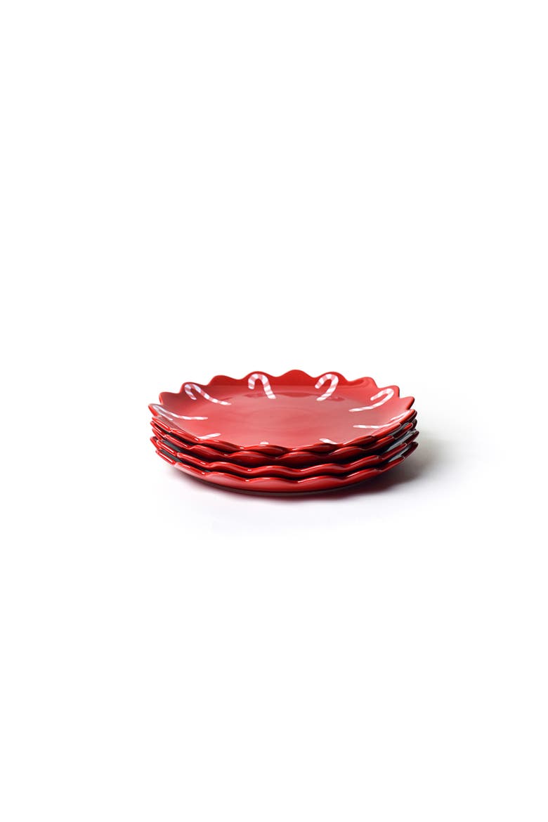 Red Candy Cane Scallop Dinner Plate Set of 4, Main, color, Red