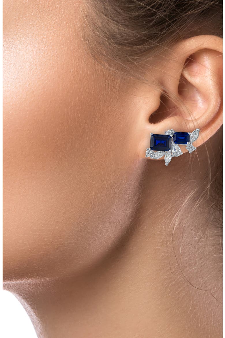 Mixed Cubic Zirconia Cluster Stud Earrings, Alternate, color, BLUE/ SILVER