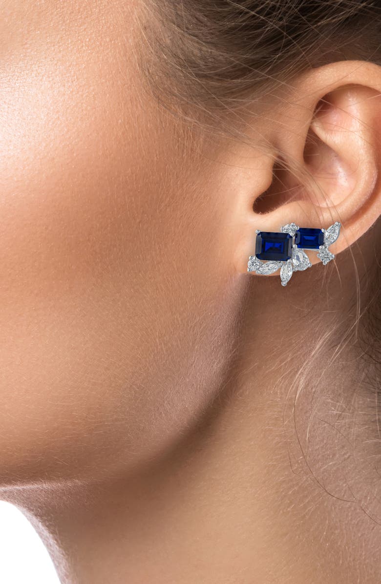 CZ by Kenneth Jay Lane Mixed Cubic Zirconia Cluster Stud Earrings, Alternate, color, Blue/ Silver