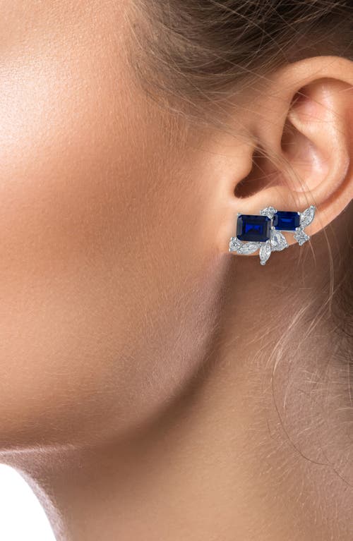 Cz By Kenneth Jay Lane Mixed Cubic Zirconia Cluster Stud Earrings In Blue/silver