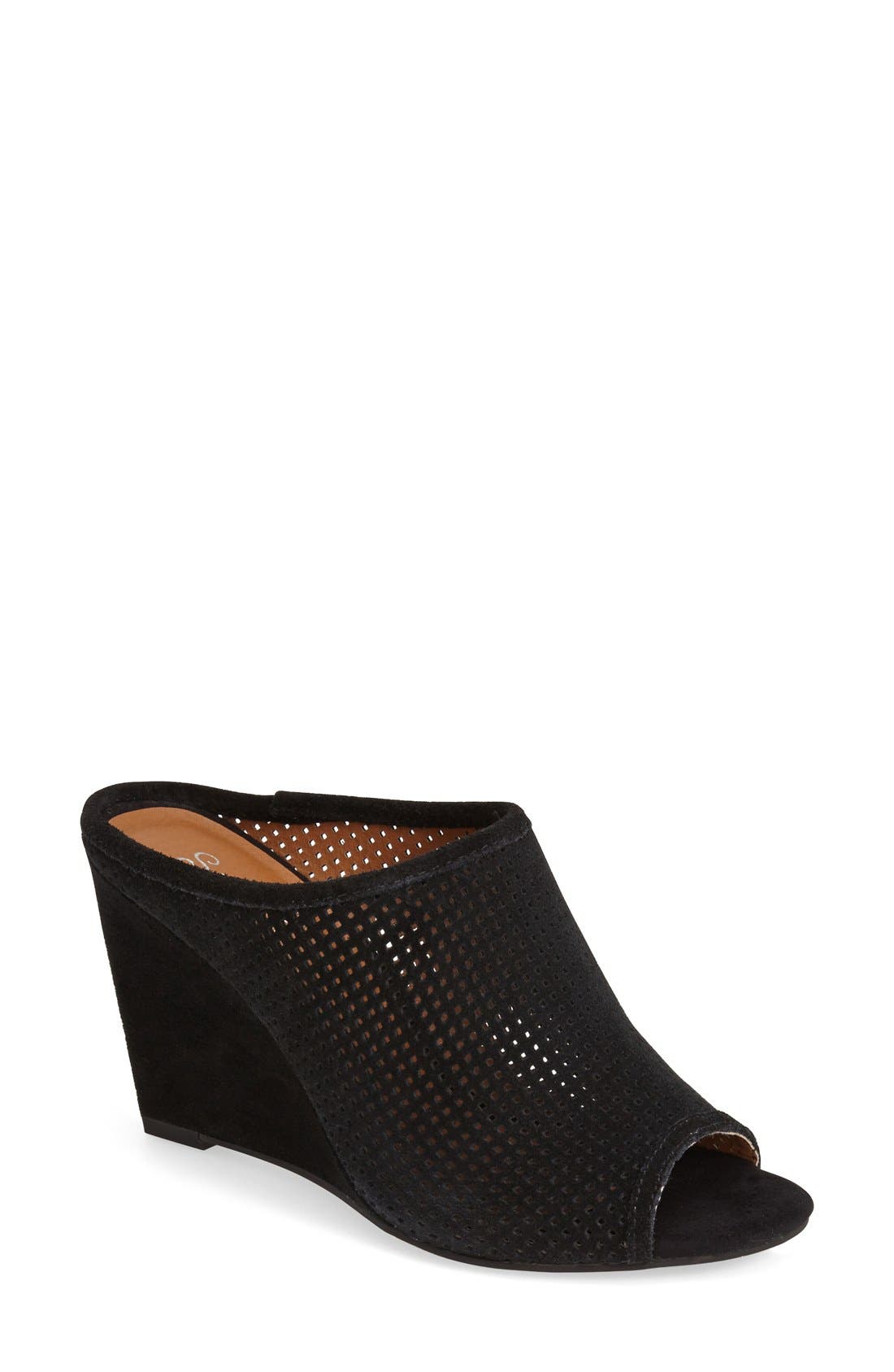 'Perfect Match' Perforated Suede Mule, Main, color, BLACK