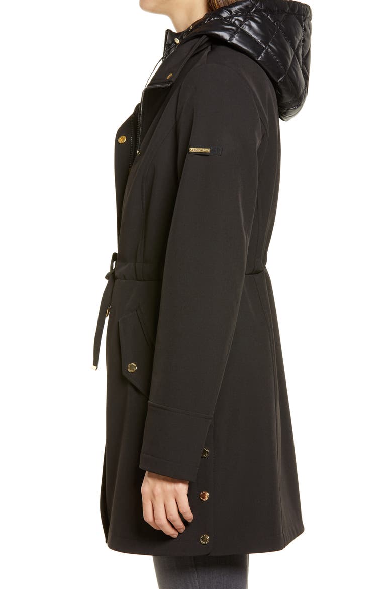 Water Repellent Coat with Quilted Hooded Liner, Alternate, color, BLACK