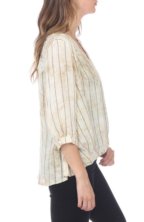 Rain And Rose Striped Tie Dye Top In Beige