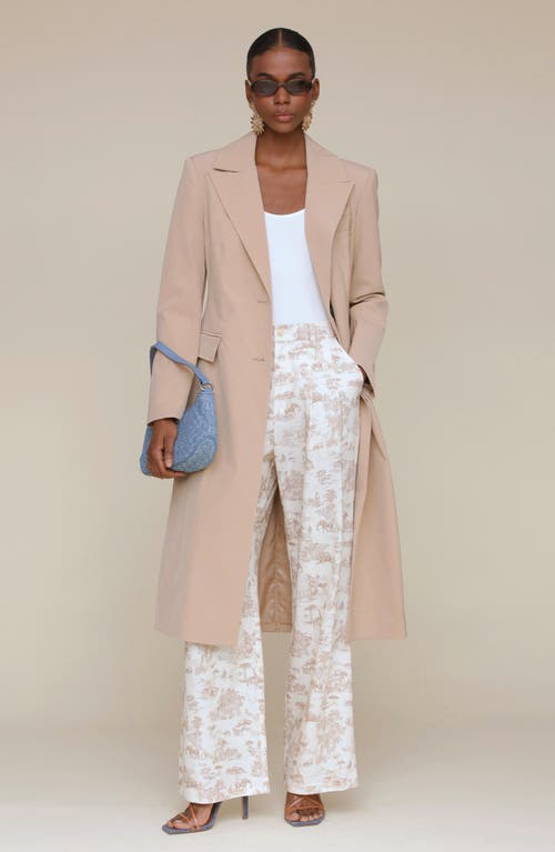 Avec Les Filles Allover Print Linen Blend Straight Leg Pants In Savanna Toile Khaki
