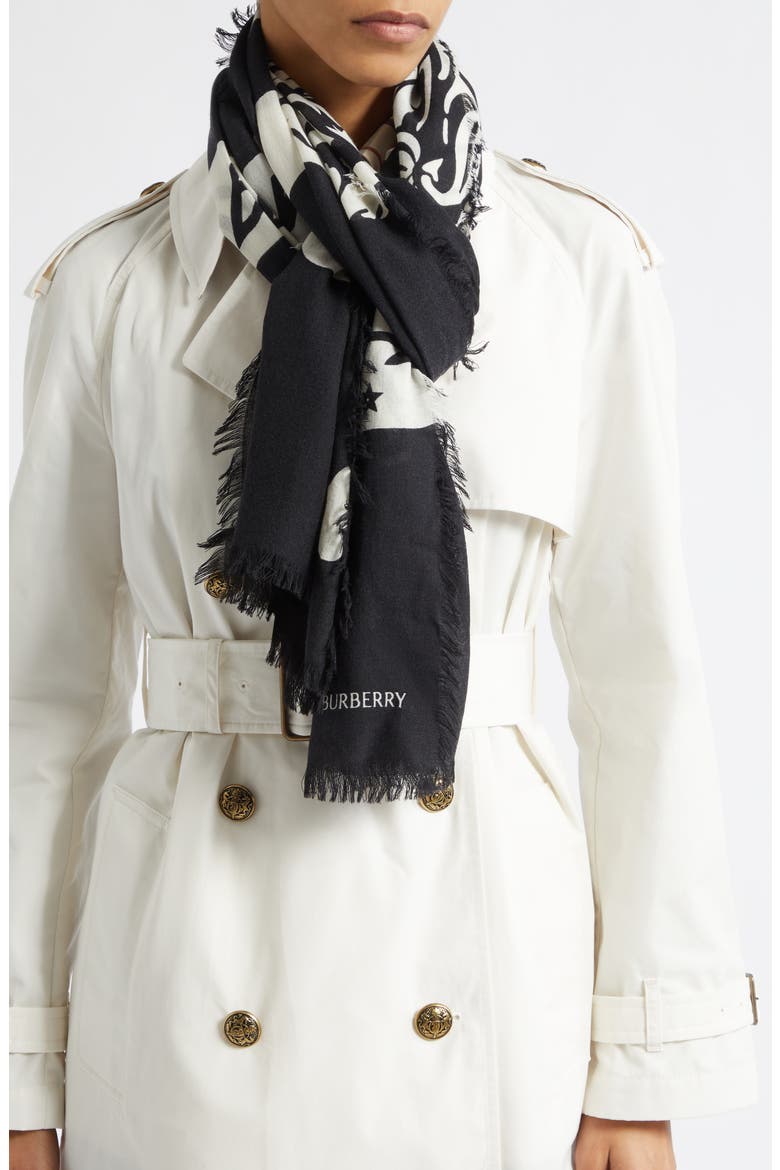 Large EKD Wool Scarf, Alternate, color, BLACK/ CALICO