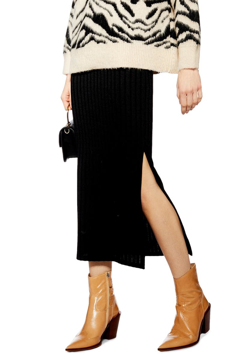 Topshop Ribbed Midi Skirt, Main, color,