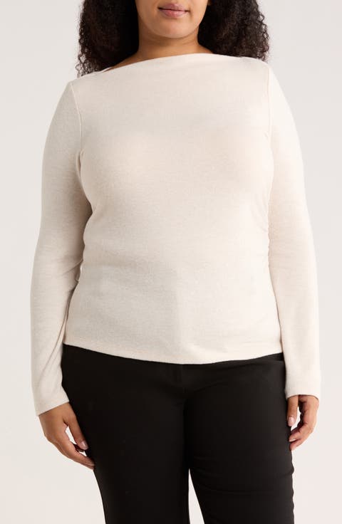 Boat Neck Brushed Knit Top (Plus)