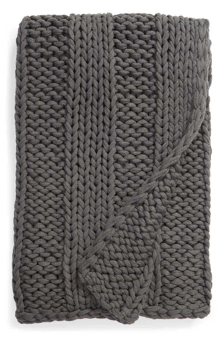 Jersey Rope Ribbed Throw Blanket, Main, color, GREY ONYX