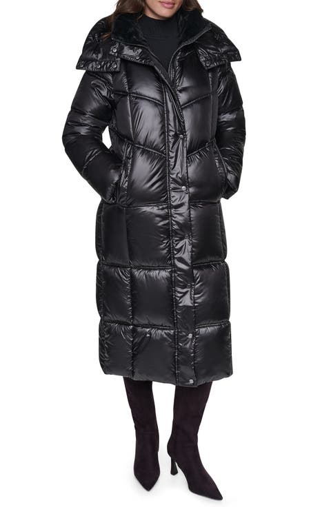 Pearlized Hooded Maxi Puffer Coat