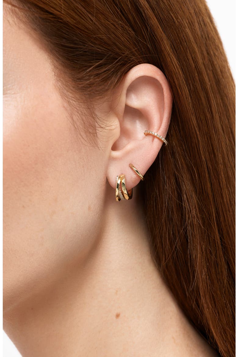Esme Trip Cubic Zirconia Huggie Hoop Earrings, Alternate, color, GOLD