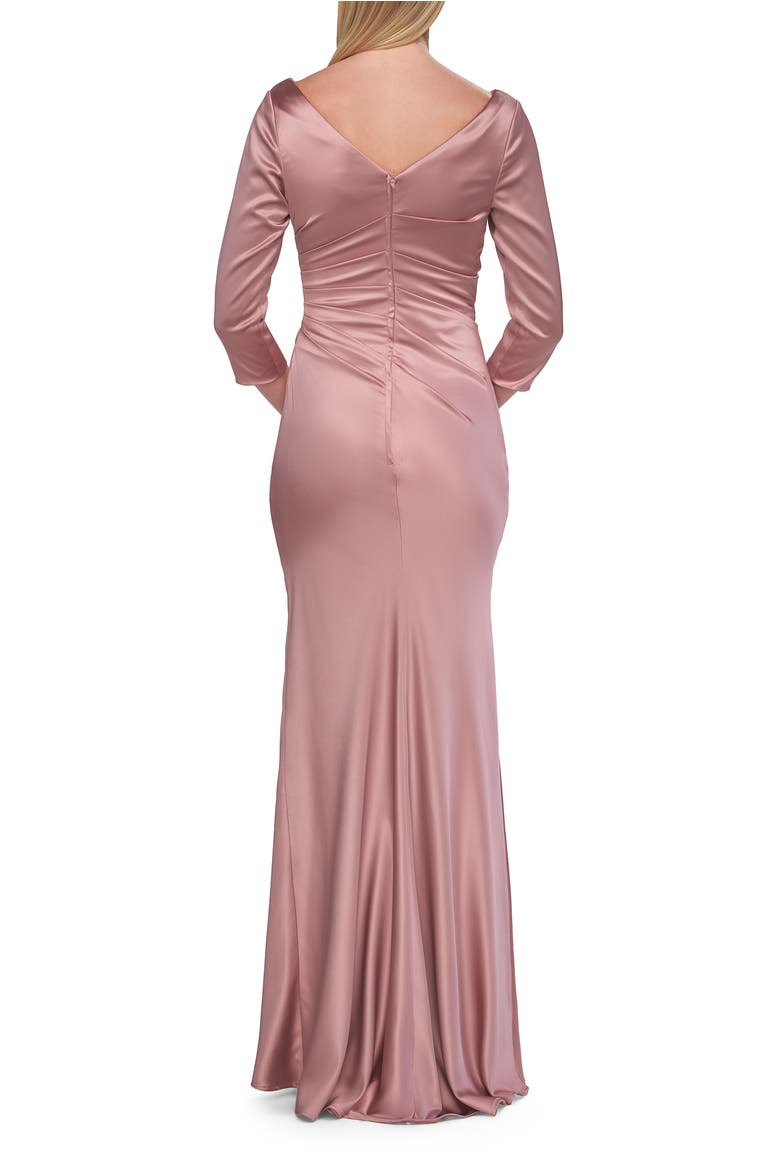 Satin Three Quarter Sleeve Draped Evening Gown, Alternate, color, Mauve