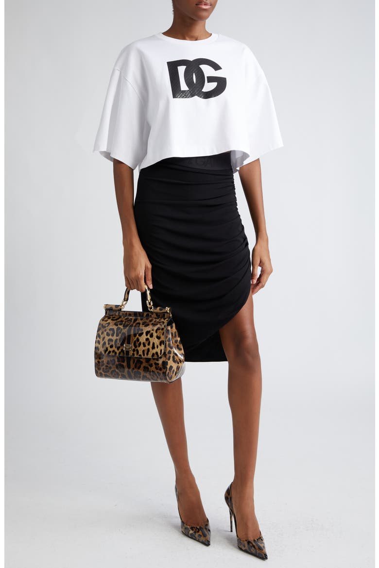 Logo Waist Ruched Jersey Skirt, Alternate, color, NERO