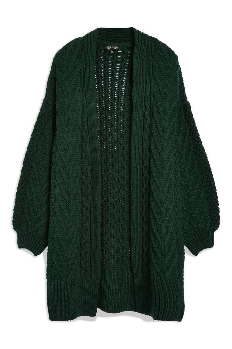 Long Open Front Cardi, Alternate, color, DARK GREEN