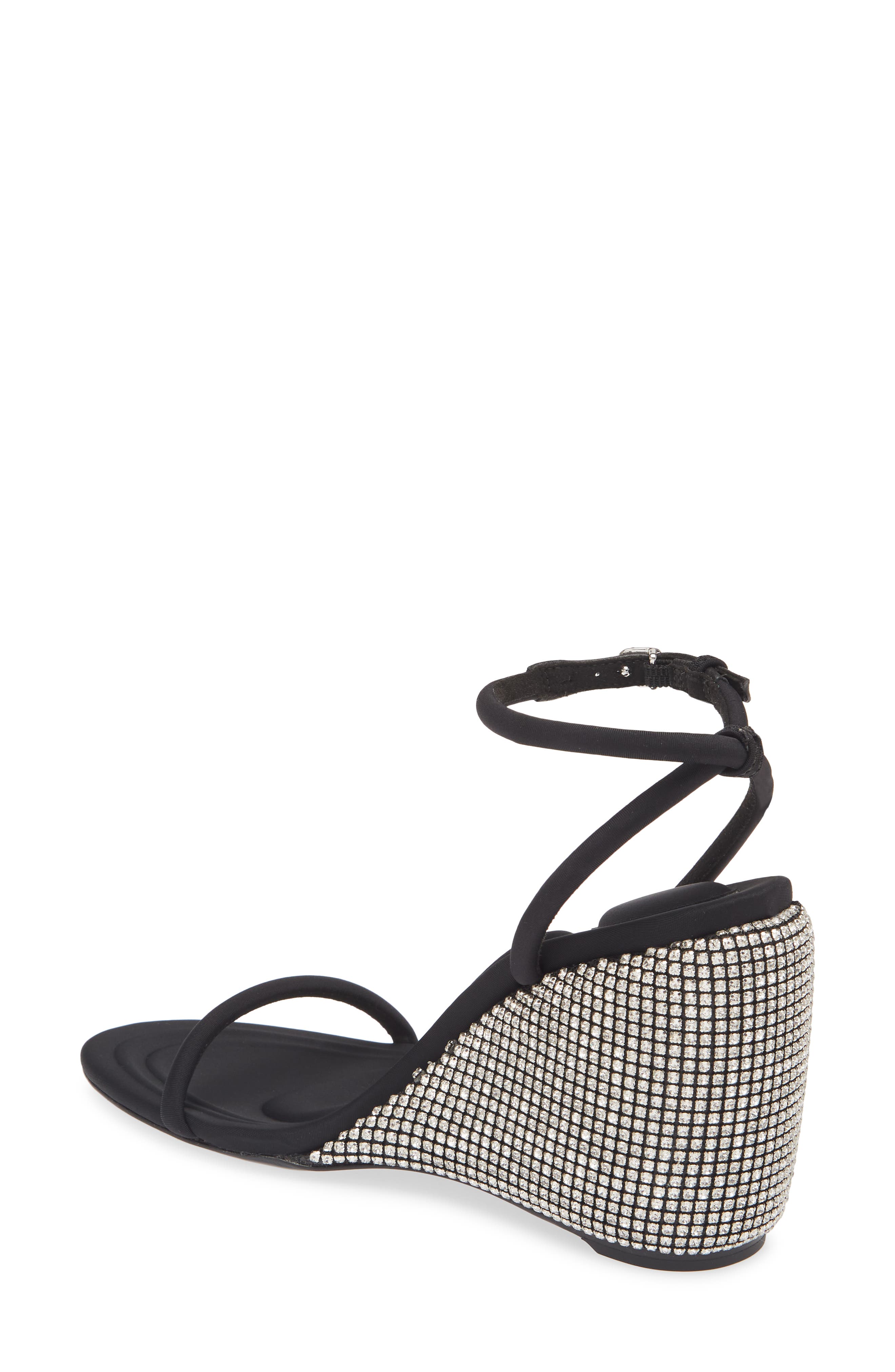 Alexander Wang Dahlia Rhinestone Logo Wedge Sandal, Alternate, color, Black