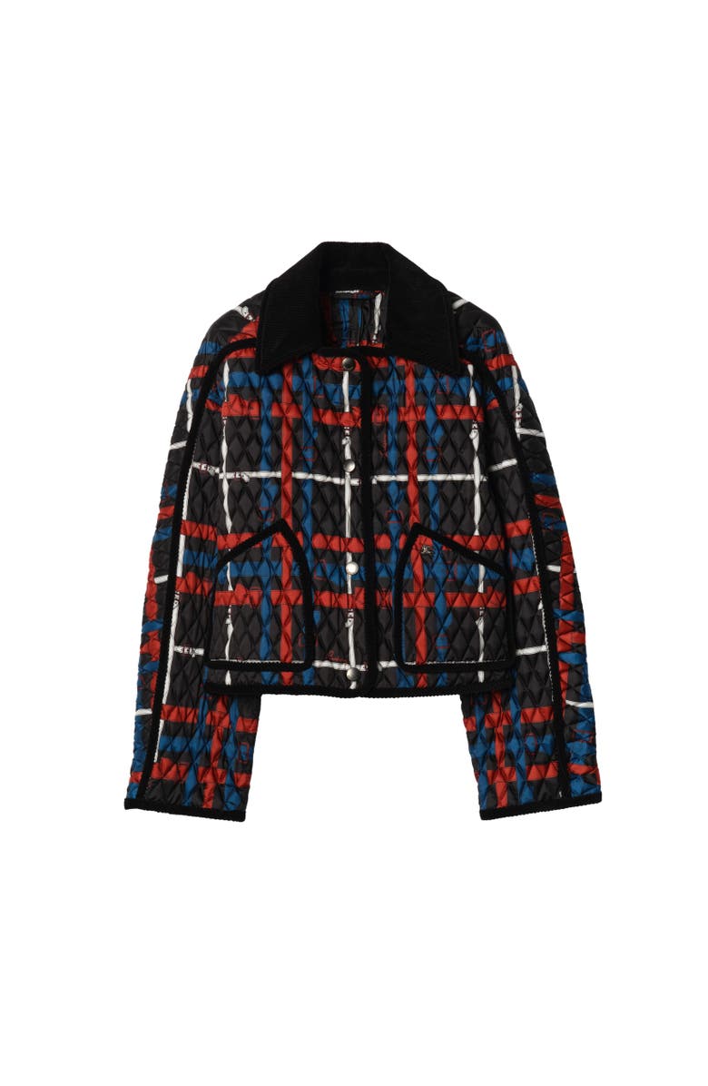 Burberry Cropped Belt Check Quilted Floriston Jacket, Alternate, color, Petrol Blue