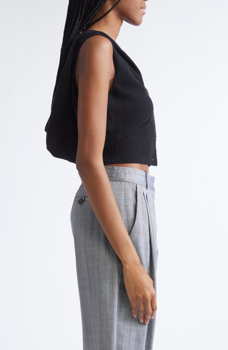 Stella McCartney Cozy Hooded Virgin Wool Crop Sweater Vest, Alternate, color, Black