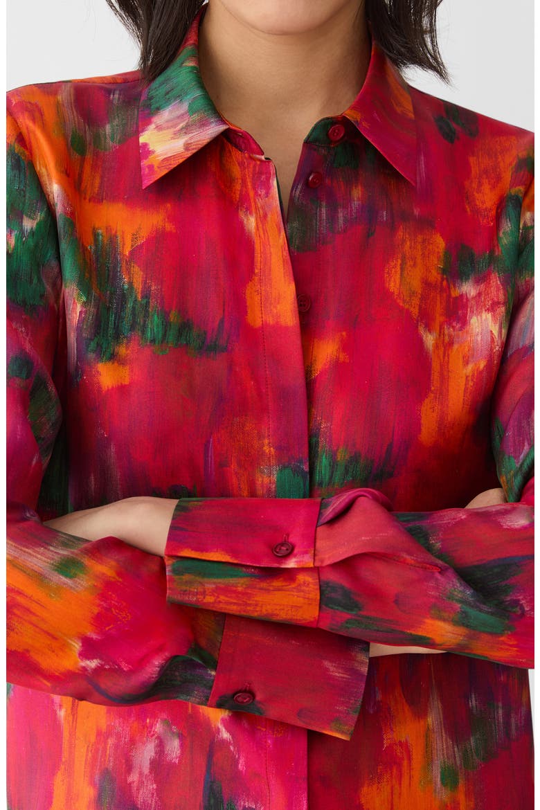 Blossom Print Silk Button-Up Shirt, Alternate, color, PINK PEONY MULTI