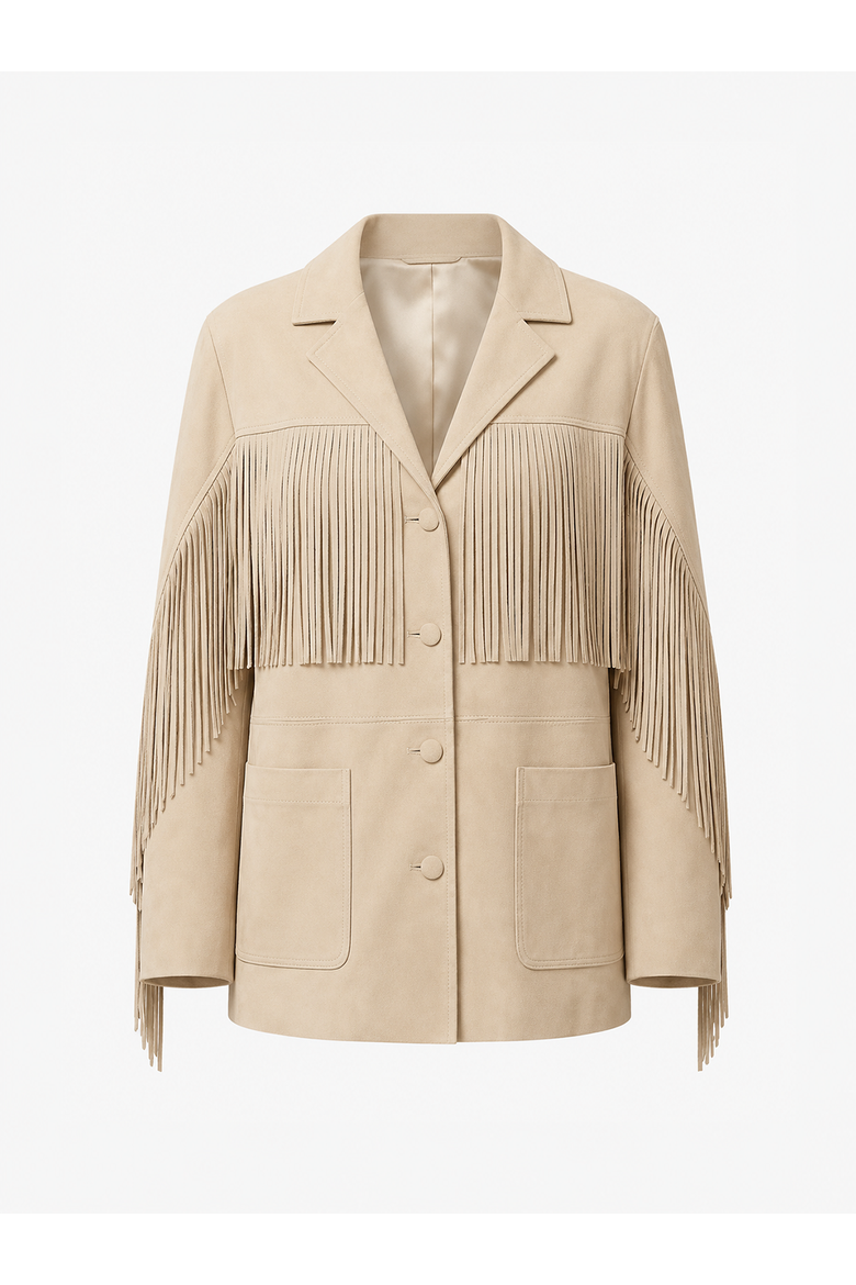 Calypso Fringe Suede Leather Jacket, Main, color, Beige